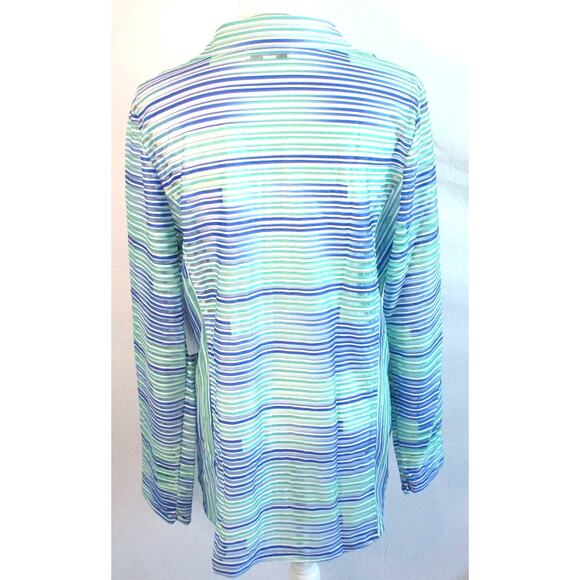 Erin London Women's Long Sleeve Semi Sheer Blue Striped Zip Jacket NWT Size Lg. - Picture 5 of 12